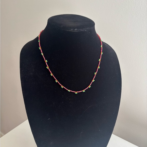 Handmade Pink Beaded Necklace with Green Accent Beads - Picture 3 of 7